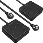 Paquete de 2 regletas de alimentación de enchufe ultra plano, regletas de alimentación con 4 tomas amplias, cable de extensión de enchufe plano de 6 pies con 3 puertos USB (1 puerto USB C), estación de carga de escritorio delgada, color negro