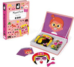 Janod MagnetiBook - Juego de 66 piezas magnéticas para niñas de 3 años en adelante, juego creativo, mejora la creatividad y el aprendizaje, incluye 55 piezas magnéticas y 10 tarjetas