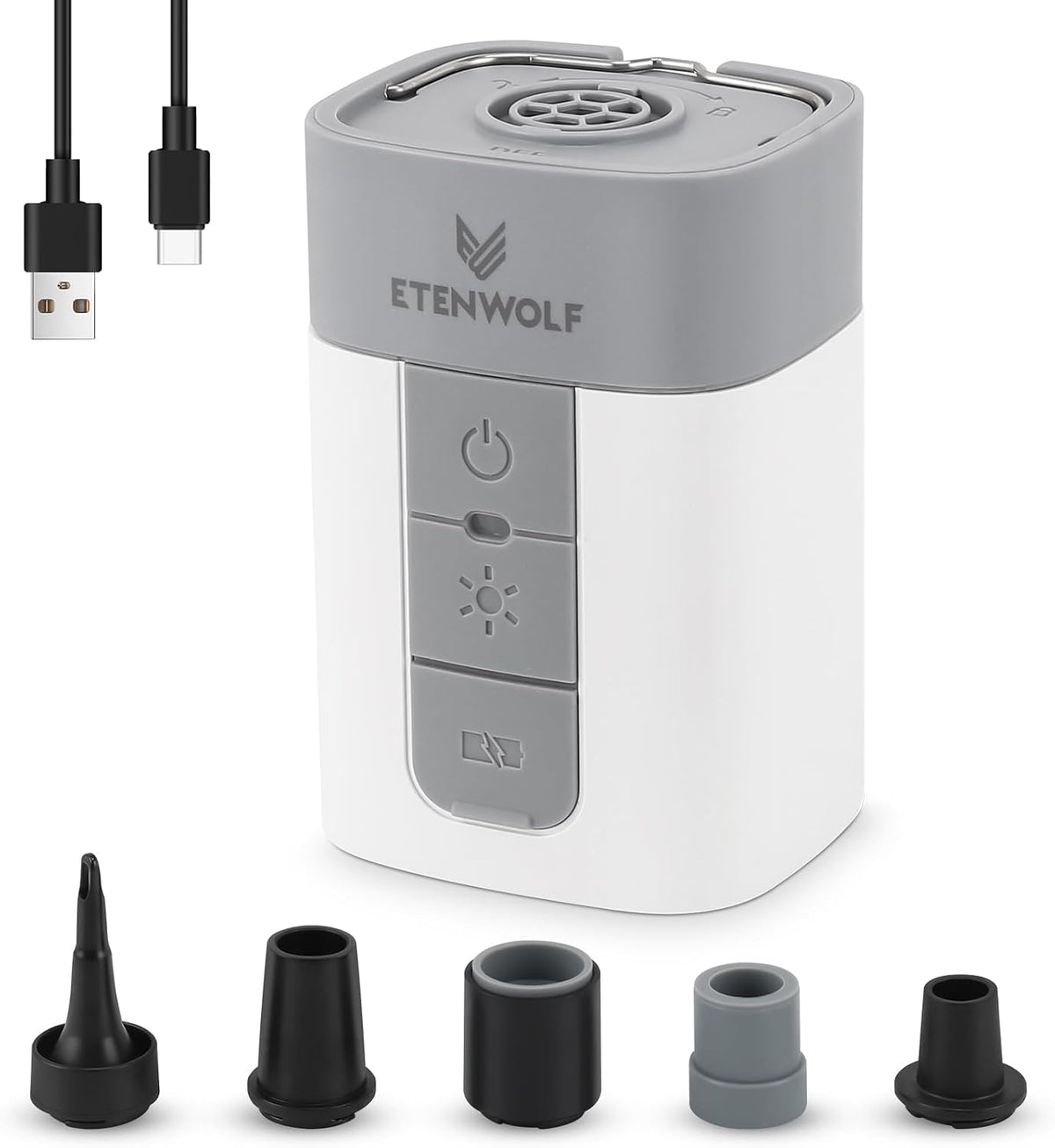ETENWOLF Bomba de aire para inflables con batería de 10400 mAh y luz camping
