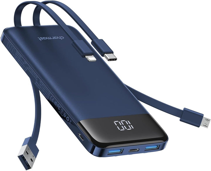 Charmast Cargador portátil con cables incorporados, batería externa...