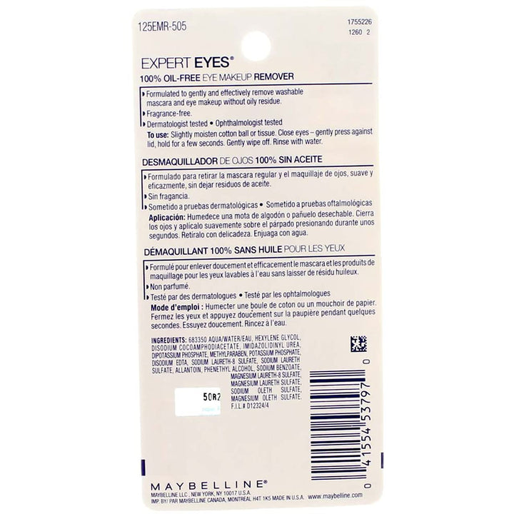 Maybelline Expert Eyes - Desmaquillante de ojos 100% libre de aceit...