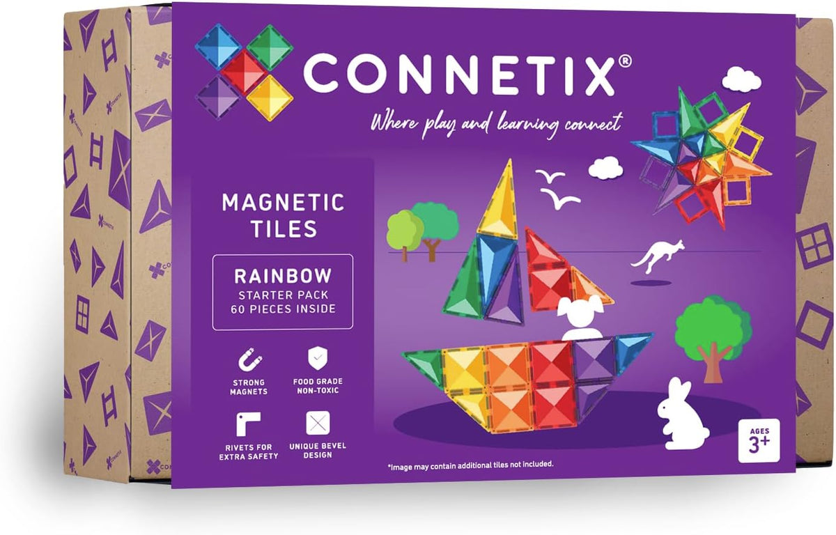 CONNETIX Paquete de iniciación de azulejos magnéticos arcoíris, 60 piezas