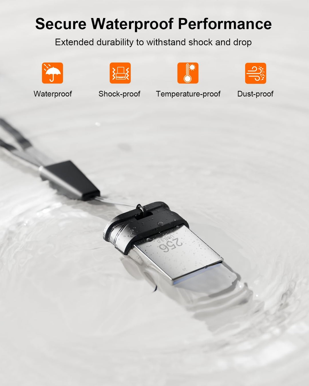 Unidad flash USB 3.0 de 256GB, Mini unidad flash a prueba de agua c...