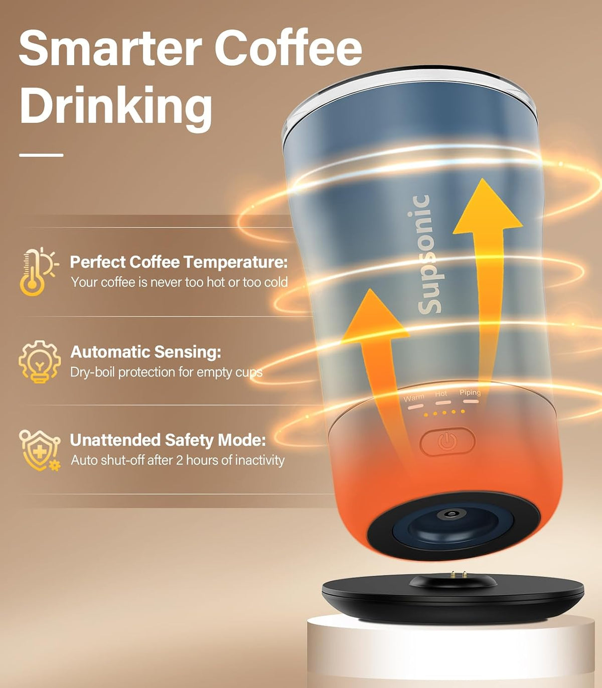 Supsonic Taza de café calentada, taza de viaje de temperatura constante