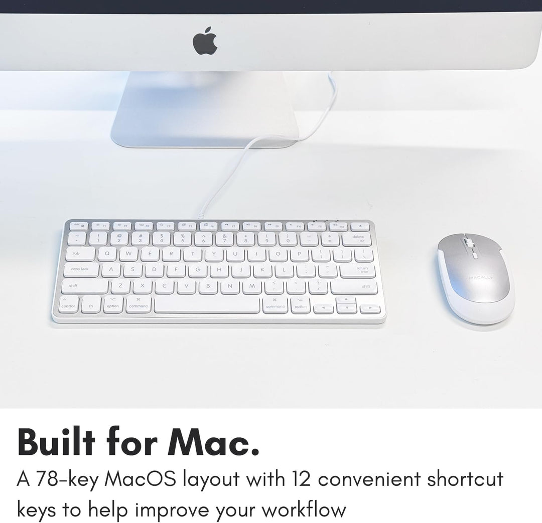 Macally Teclado pequeño para Mac con concentrador USB (3 puertos) -...