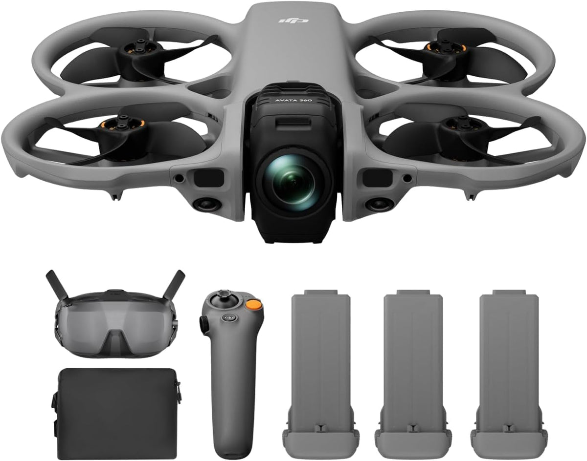 DJI Avata 360 Motion Fly More Combo, dron de 360° con imagen 8K 360° de 1 pulgada, cámara de 360° con protector de hélice. Incluye gafas N3 y RC Motion 3 para un control de movimiento intuitivo y