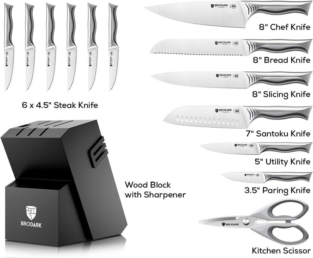 Juego de cuchillos de cocina de 15 piezas con bloque afilador