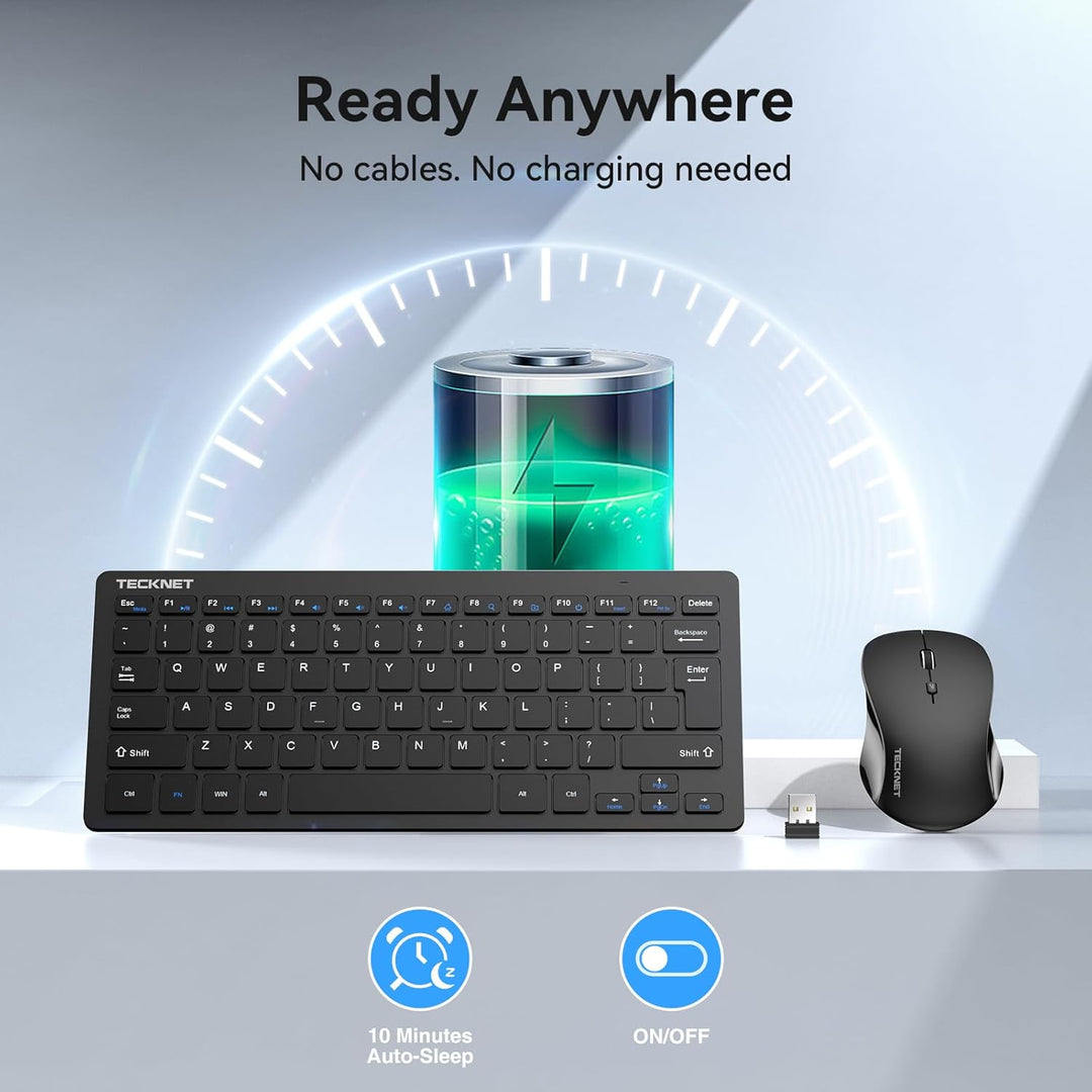 TECKNET Combo de Teclado y Ratón Inalámbrico, Mini Teclado de Compu...