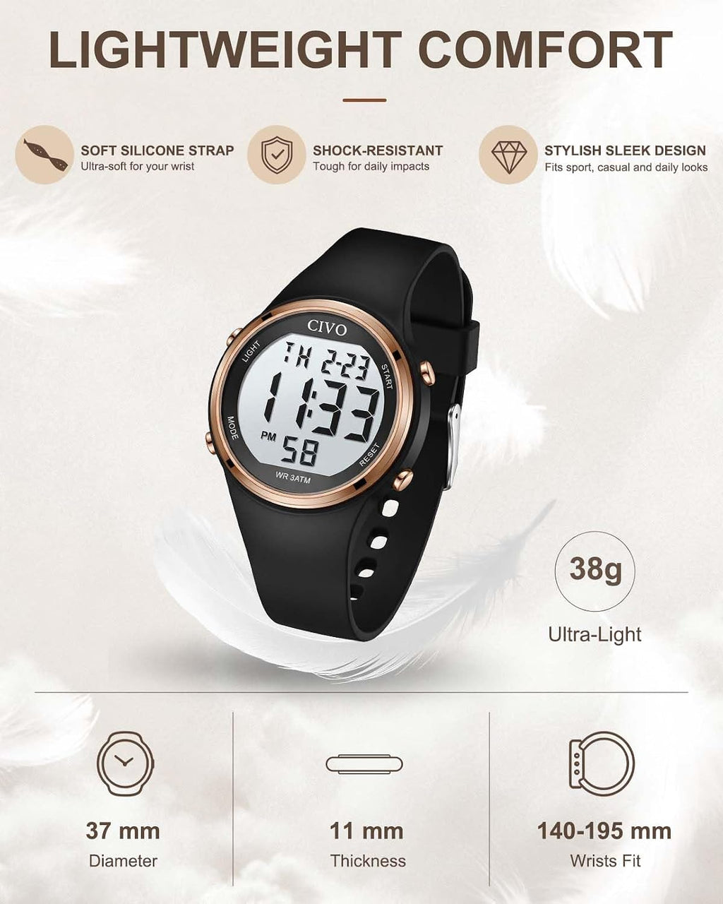 Relojes Deportivos CIVO para Mujer: Pantalla LCD Grande, Números de Fácil Lectura