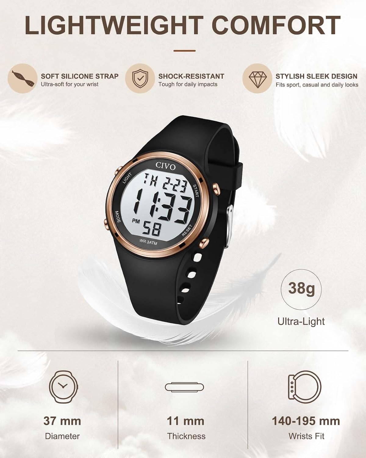 Relojes Deportivos CIVO para Mujer: Pantalla LCD Grande, Números de Fácil Lectura