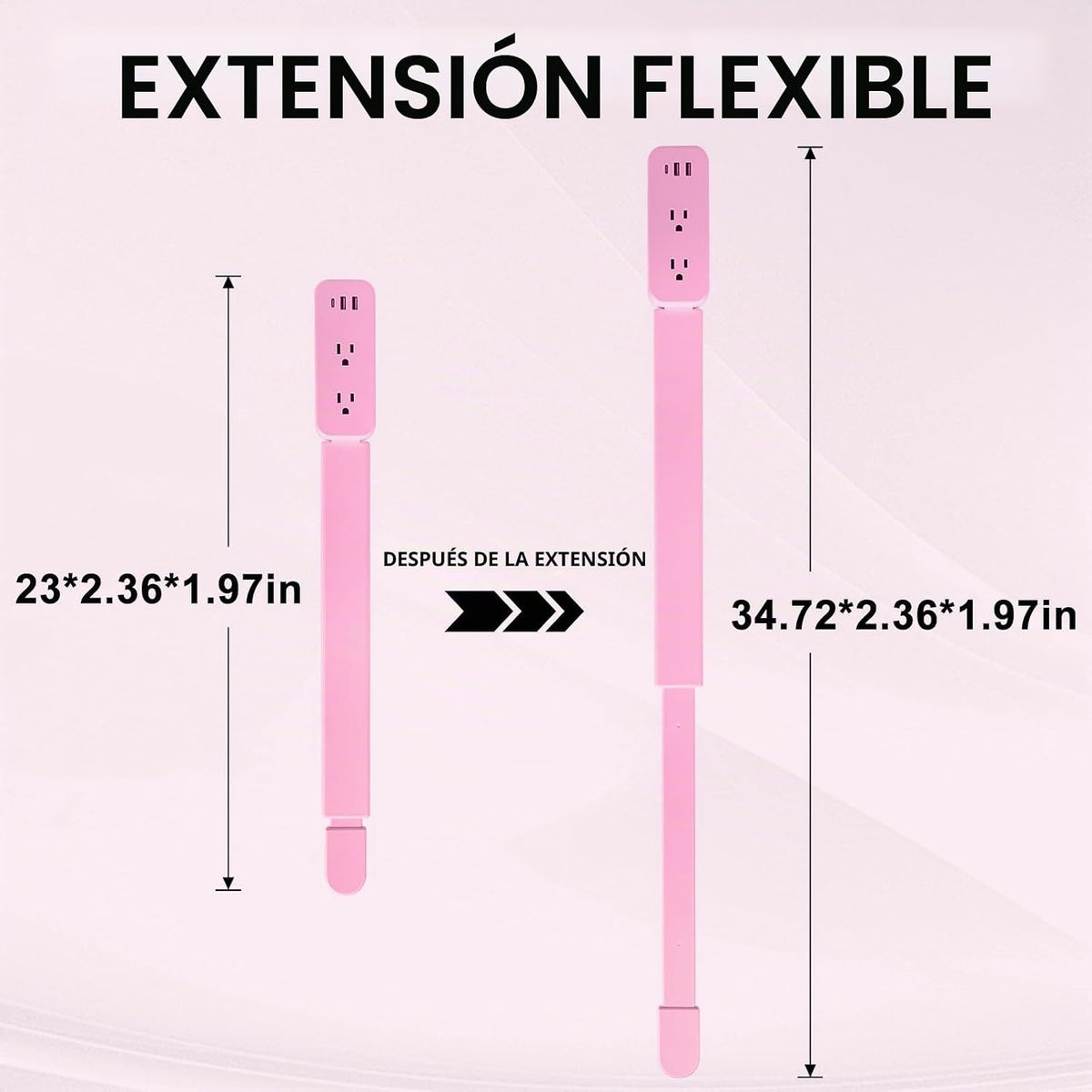Extensor de toma de corriente eléctrica: cuenta con USB-A, USB-C y 2 salidas de CA, se extiende de 22 a 34 pulgadas, gira tomas de acceso de 180° de difícil acceso, enchufe de pared, mesitas de noche, sofás, escritorios y más