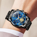 OLEVS Reloj de caballero lujo cronógrafo acero inoxidable pulsera vestimenta impermeable reloj analógico de cuarzo gran esfera luminosa