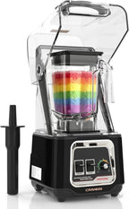 Licuadora comercial, licuadoras de encimera de 2200 W con escudo extraíble, licuadora silenciosa para batidos y trituración de hielo, licuadoras profesionales de 52 onzas, 38000 RPM para cocina, K80 (negro)