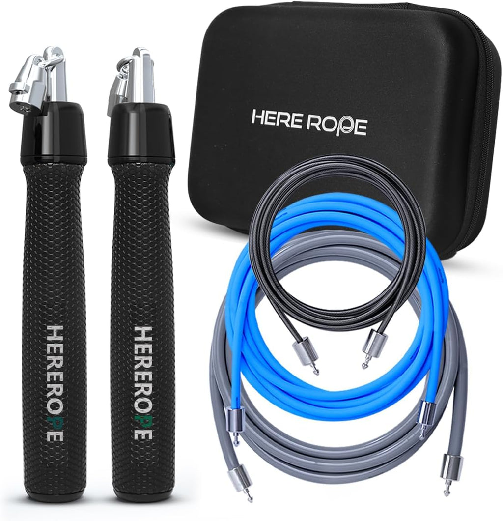 Hererope - Cuerda de saltar 3 en 1 para hombres y mujeres, 1/6 lb, 1/4 lb, 1/2 lb, juego de cuerda de saltar con pesos intercambiables con rodamiento de bolas de precisión, agarre de cuero