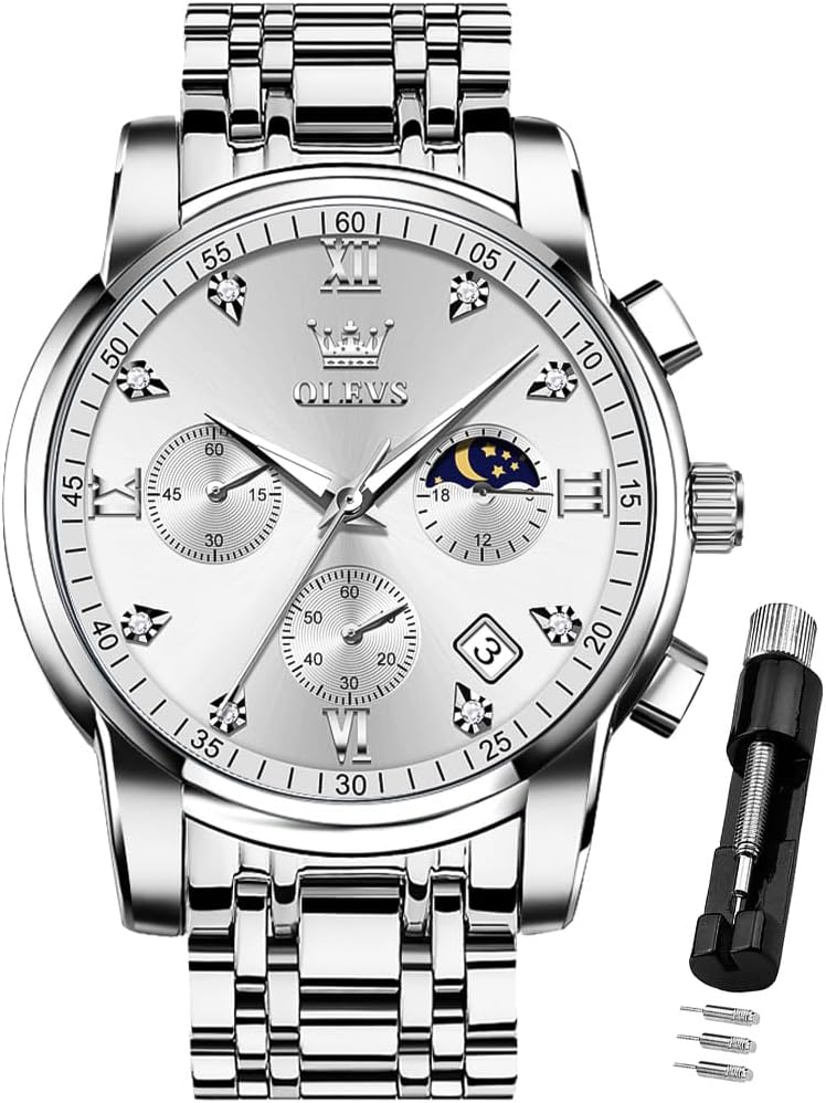 OLEVS Reloj para Hombre Diamante Negocios Vestimenta Analógico Acero Inoxidable a Prueba de Agua Lúmina Fecha Dos Tonos Lujo Casual de Muñeca