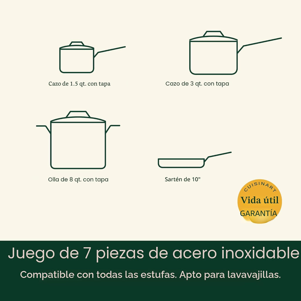 Cuisinart Chef's Classic 77-7P1 - Juego de ollas y sartenes de acero inoxidable, 7 piezas, 77-7P1