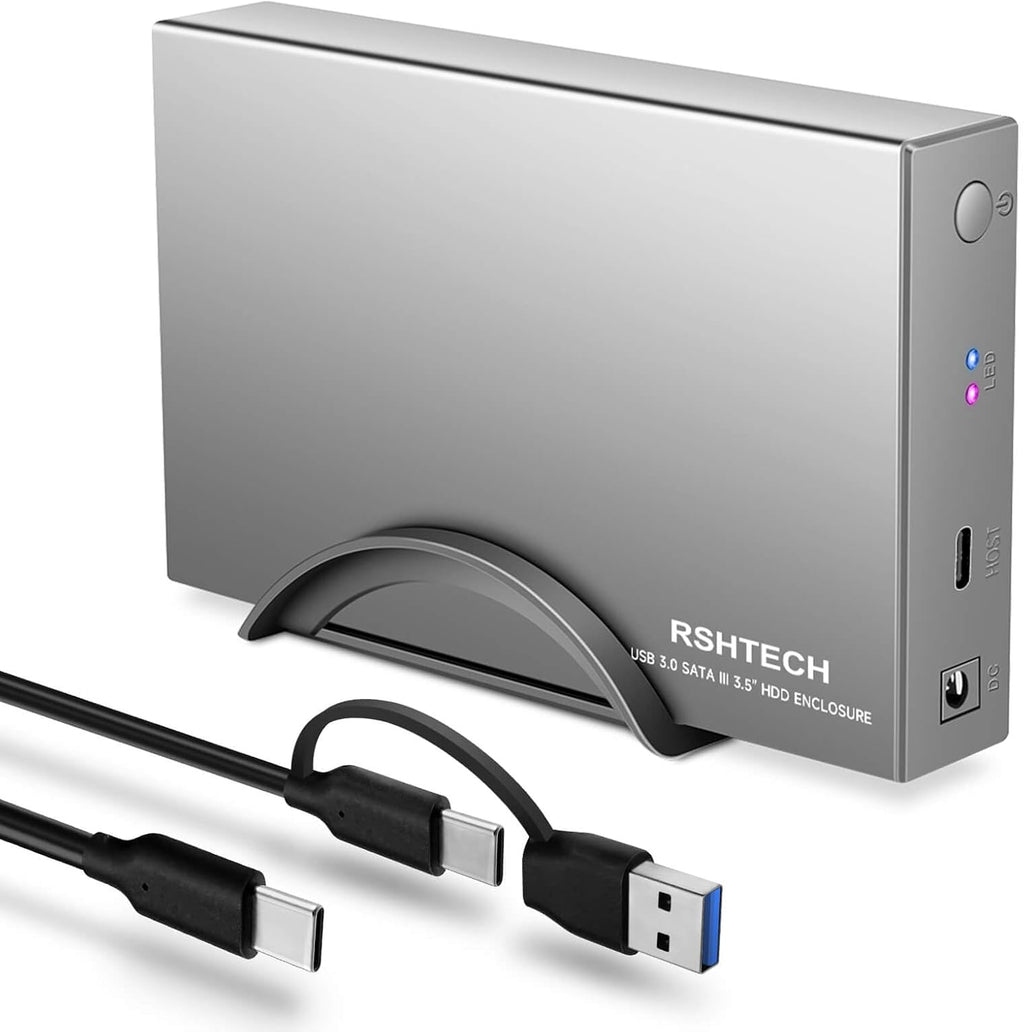 RSHTECH Carcasa de Disco Duro Versión Mejorada de 3.5" de Aluminio USB C a SATA Dock Externo para Discos Duros de 3.5 pulgadas HDD y SSD de hasta 24TB, con Cable USB 2-en-1, Compatible con UASP