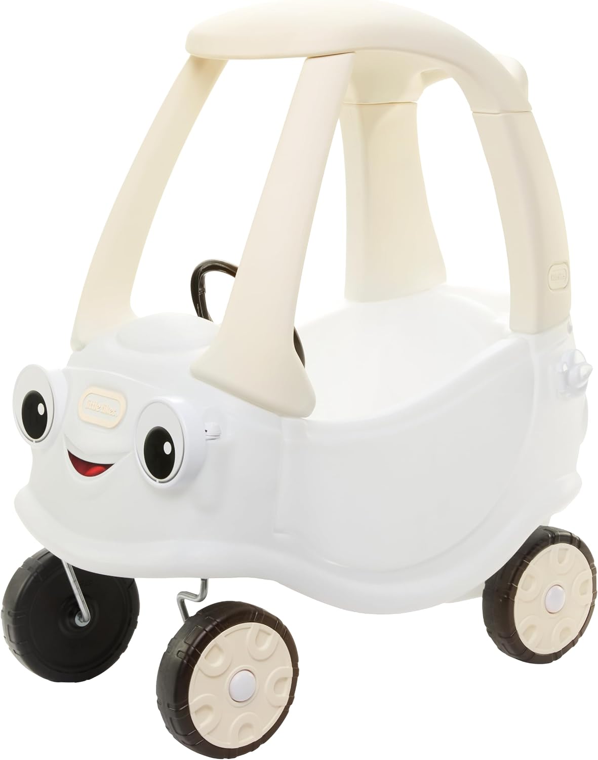 Little Tikes Cloud Collection Cozy Coupé - Blanco, auto clásico de pie a piso, puerta de trabajo, volante, bocina, tabla de suelo extraíble, auto de empuje para interiores y exteriores, niños pequeños