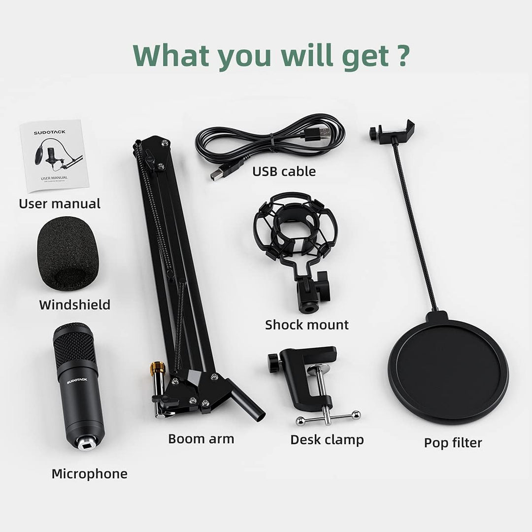 SUDOTACK - Micrófono de condensador USB para podcast en PC: kit de...
