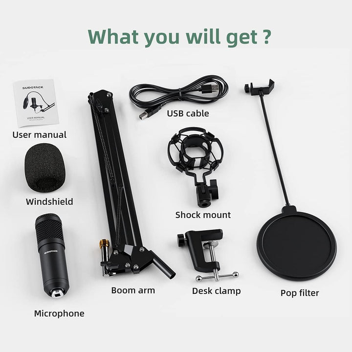 SUDOTACK - Micrófono de condensador USB para podcast en PC: kit de...