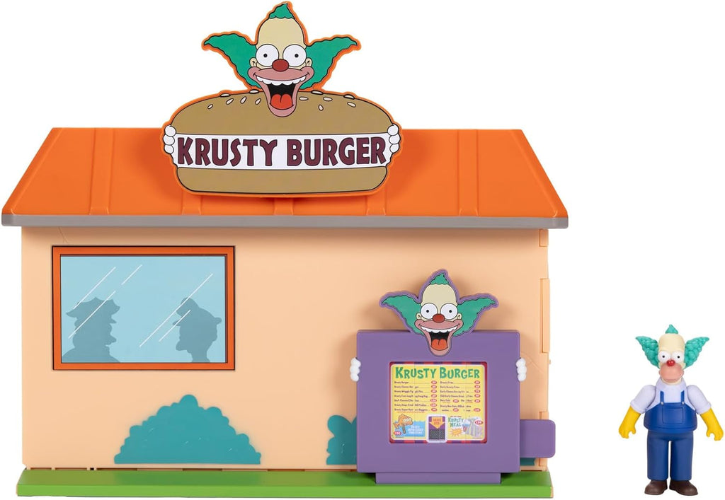 JAKKS Pacific The Simpsons Krusty Burger Diorama Playset, incluye una figura de acción de Krusty the Clown de 2.5 pulgadas y accesorios