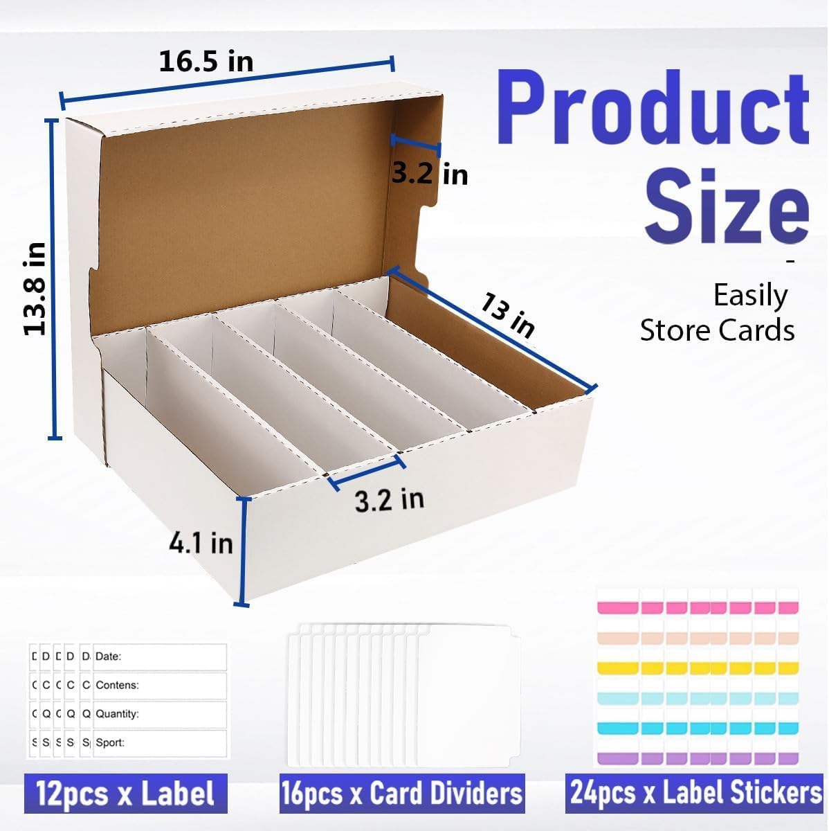 Caja de tarjetas deportivas de 5 filas y 3200 unidades, caja de almacenamiento de tarjetas de cartón con divisor a granel, caja de almacenamiento de tarjetas de béisbol, caja de