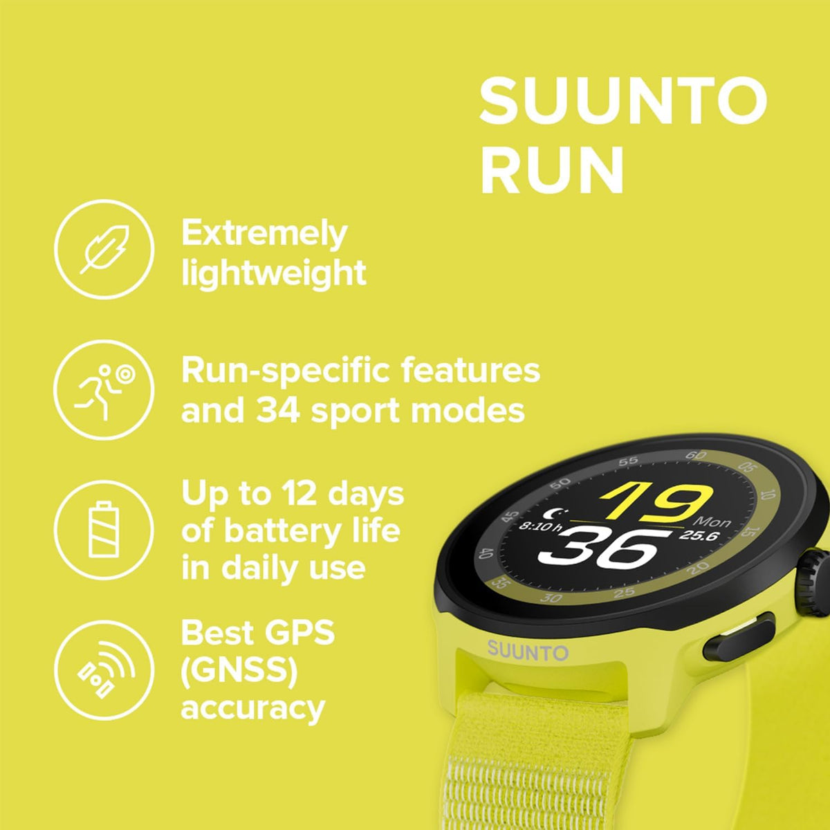 SUUNTO Reloj deportivo Run GPS para correr, ligero AMOLED de 1.32 pulgadas