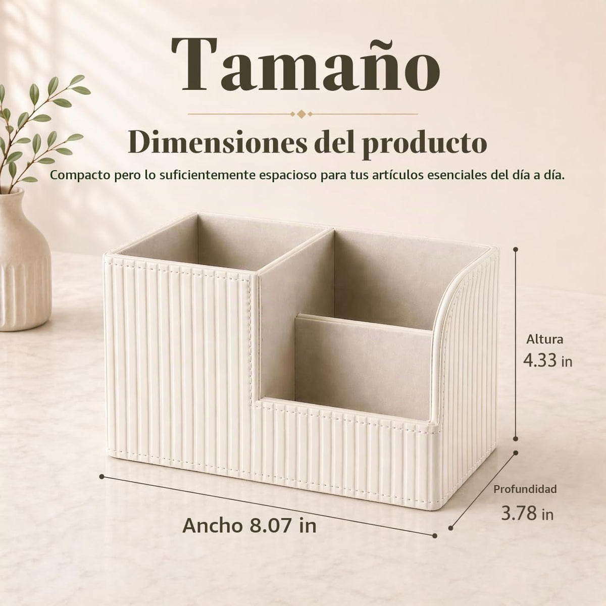Organizador de bolígrafos de escritorio, suministros de oficina, organizador de piel sintética, caja de almacenamiento multifunción para bolígrafos/lápices, teléfono celular, tarjetas de nombre de negocios, soporte de control remoto (blanco marfil)