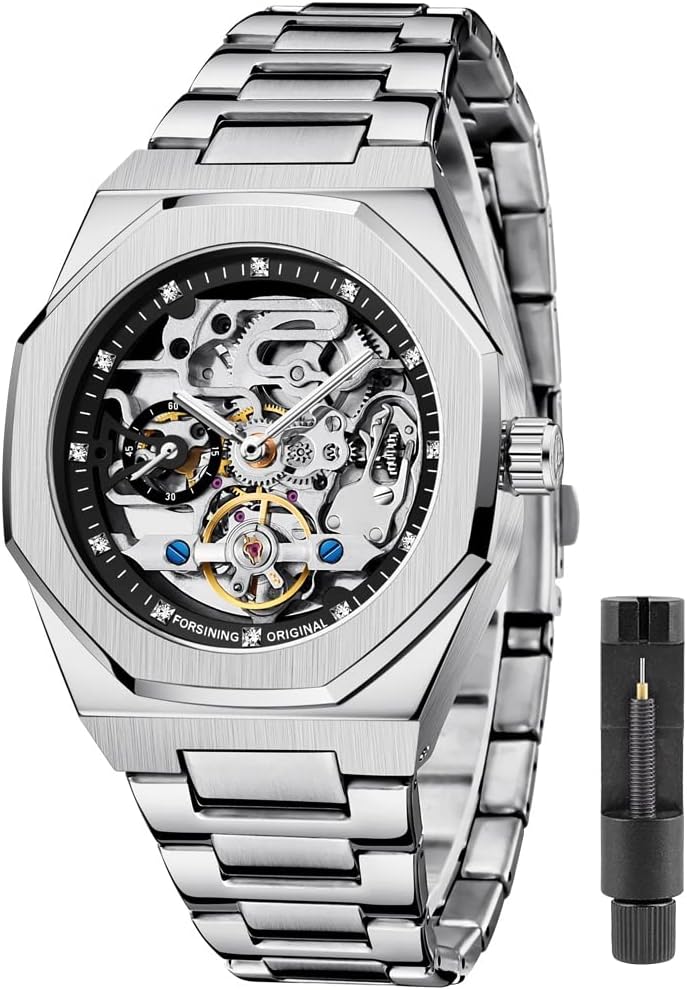 Tiong Fashion Relojes para Hombre Marca Top Lujo Automático Mecánico Acero Inoxidable Reloj de Pulsera Skeleton de Negocios y Moda