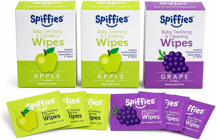Spiffies - Toallitas de dientes de xilitol para bebés, manzana y uv...