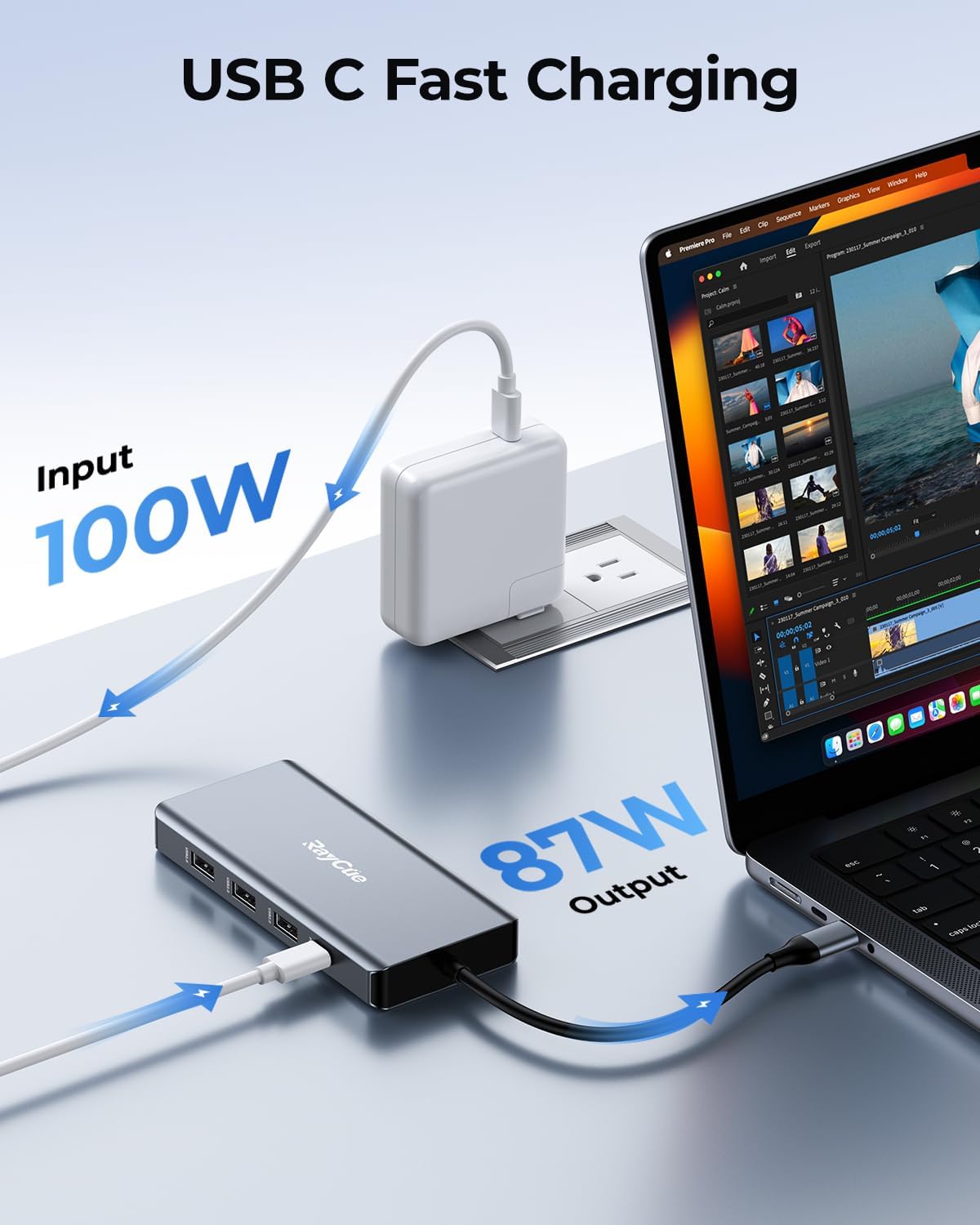 Estación de acoplamiento USB C Adaptador de monitor dual, estación de acoplamiento para portátil 8 en 1, 3 monitores Pantalla cuádruple USB C Hub Dongle a 4K HDMI+DP+VGA