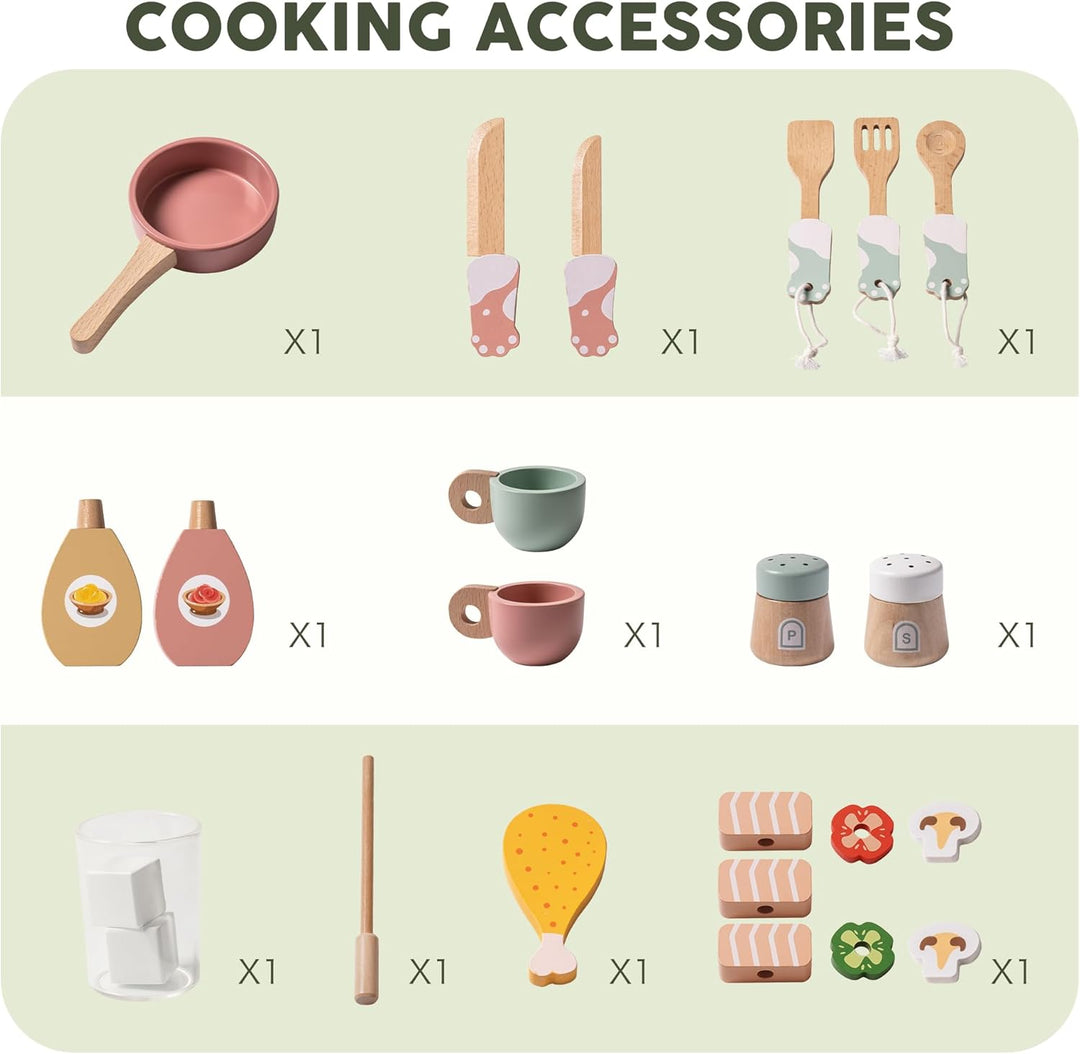 ROBUD Juego de cocina de madera para niños pequeños, juego de cocin...