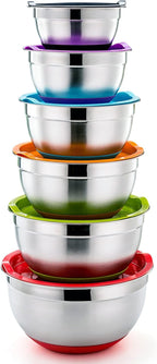 P&P CHEF Juego de 6 cuencos de acero inoxidable con tapas, multicolor