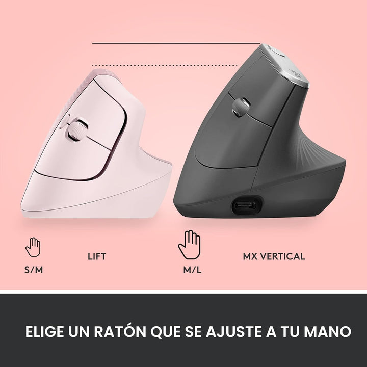 Logitech Lift - Mouse óptico, ergonómico y vertical, uso inalámbric...