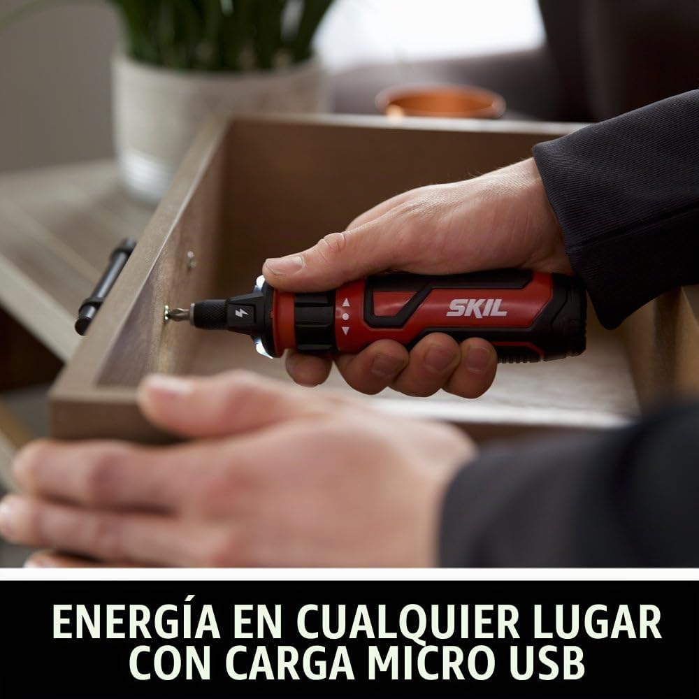 SKIL - Destornillador inalámbrico recargable de 4 V con tecnología de sensor de circuito, incluye 45 piezas, cable de carga USB, funda de transporte - SD561204