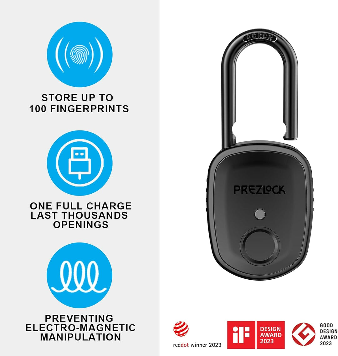 Prezlock Candado de huellas dactilares con respaldo de
