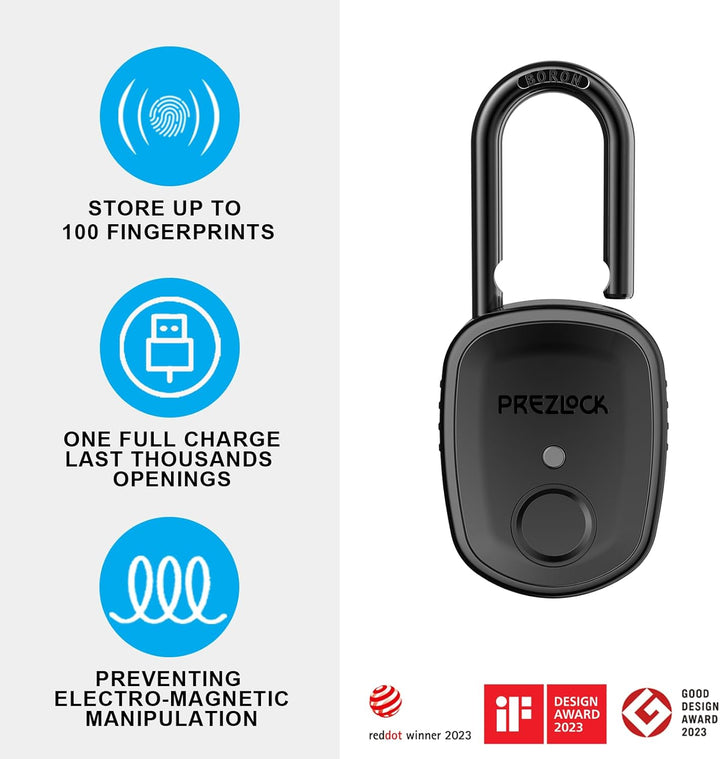Prezlock Candado de huellas dactilares con respaldo de