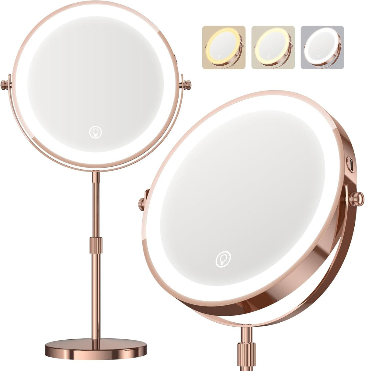 Dienmern Espejo de maquillaje, espejo de tocador recargable 1X/20X con