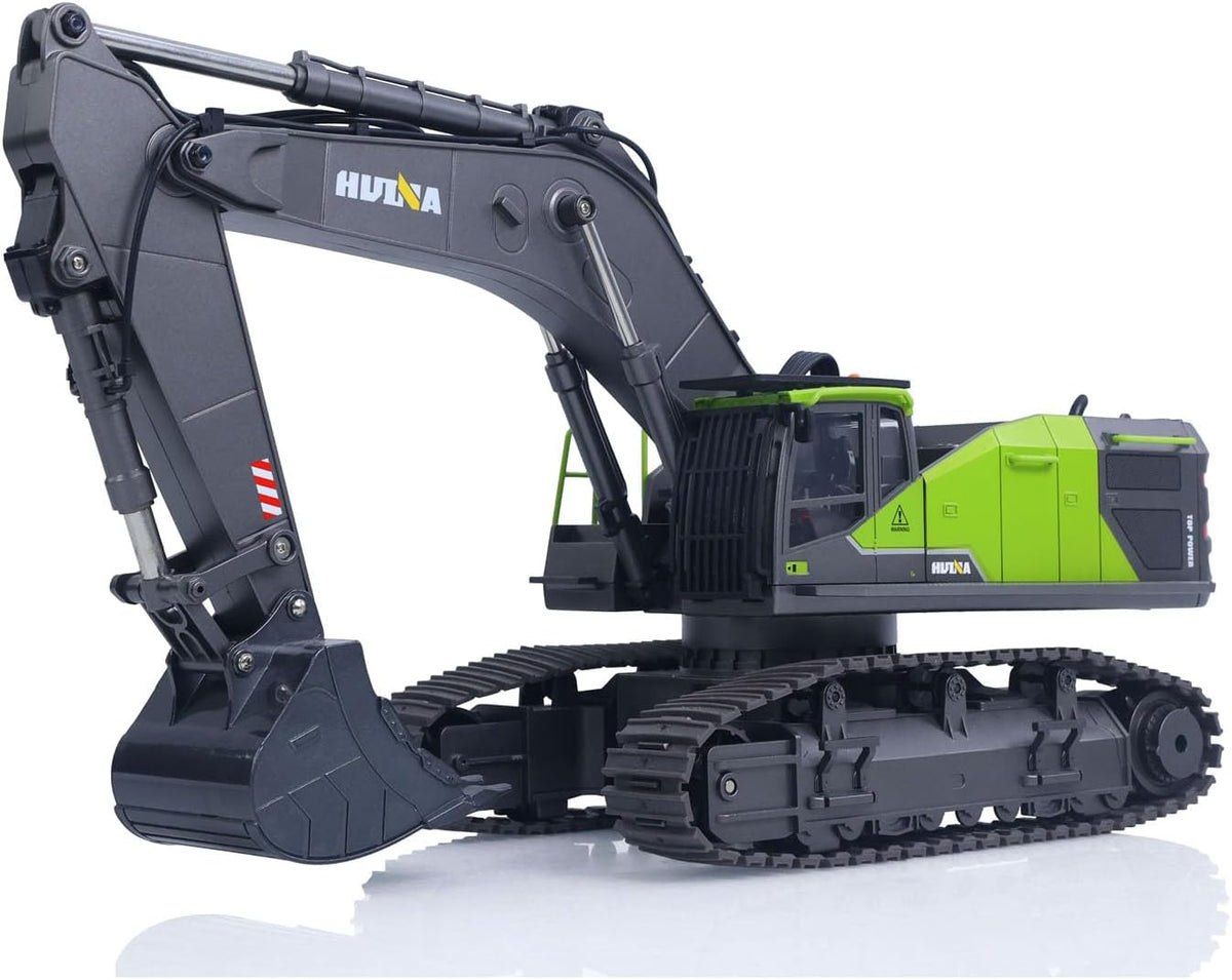 US in Stock, HUINA 1/14 593 Modelo RC Excavadora de tierra de metal y plástico, con luz LED y sonido de simulación, batería 2.4G control remoto 28CH, modelo de grado aficionado para mayores