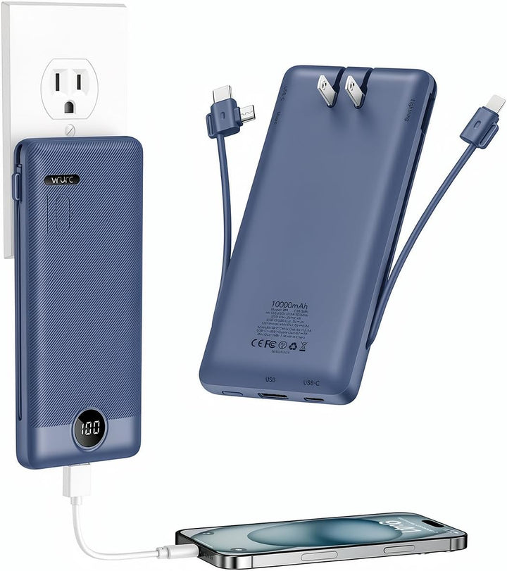 VRURC Cargador portátil con cables integrados y enchufe de pared de...