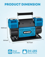 Kohree Compresor de aire de doble cilindro de 12 V, inflador rápido...
