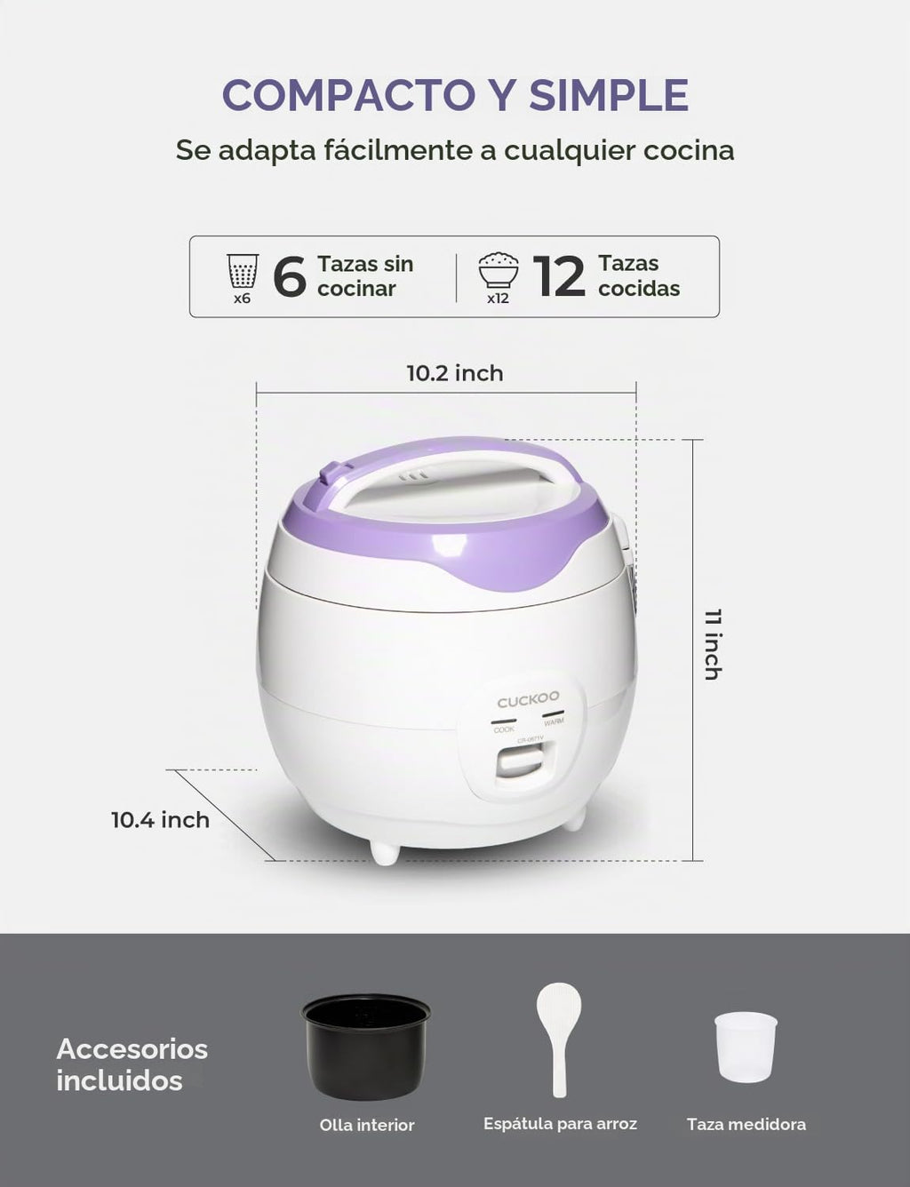 CUCKOO - Arrocera y calentador, 12 tazas cocidas, color blanco, CR-0671V