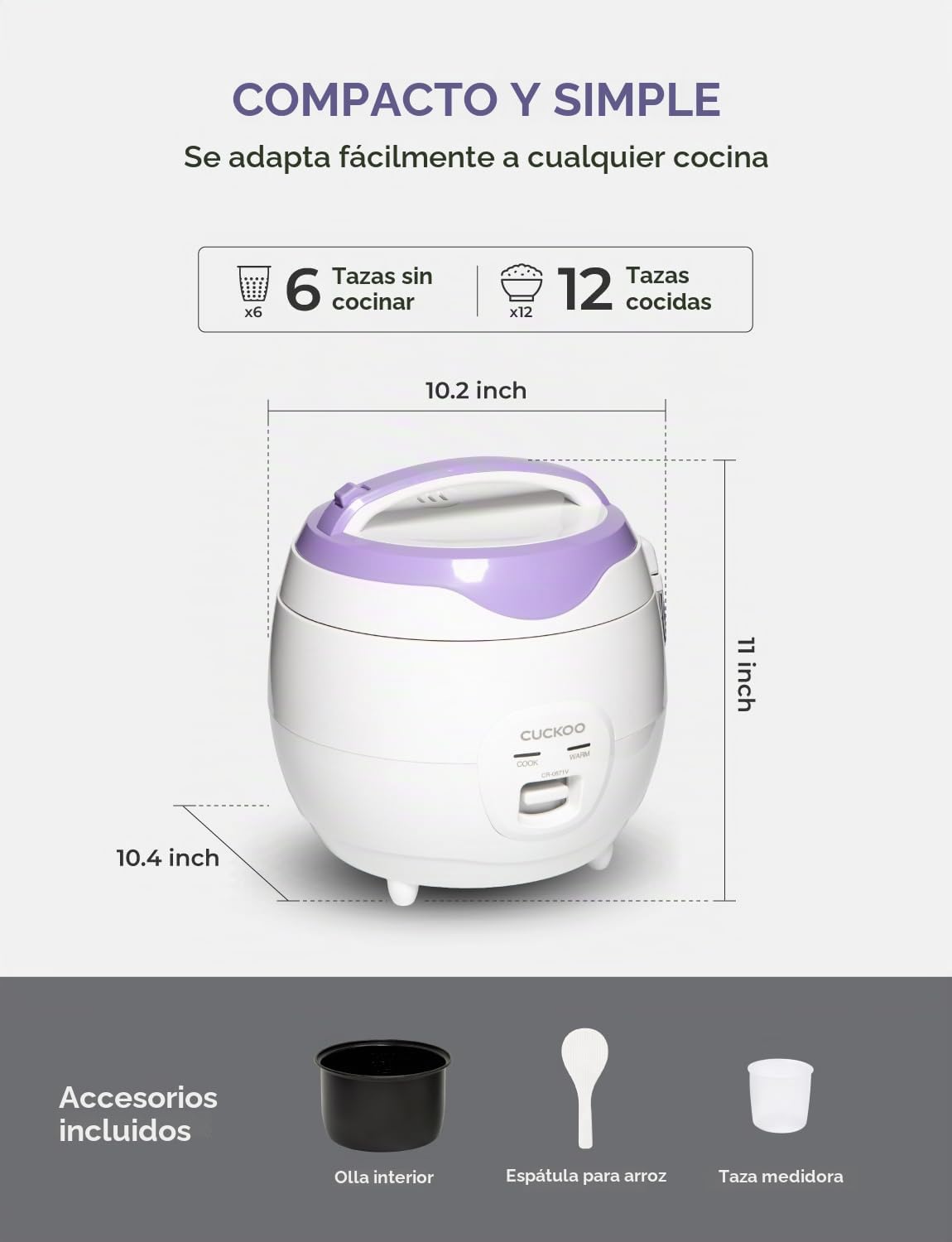 CUCKOO - Arrocera y calentador, 12 tazas cocidas, color blanco, CR-0671V