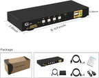 Conmutador KVM HDMI de 4 puertos con audio y 4 cables de kit, 4 puertos HDMI KVM Soporte 4K@60Hz 4:4:4, EDID, conmutación de teclas de acceso rápido