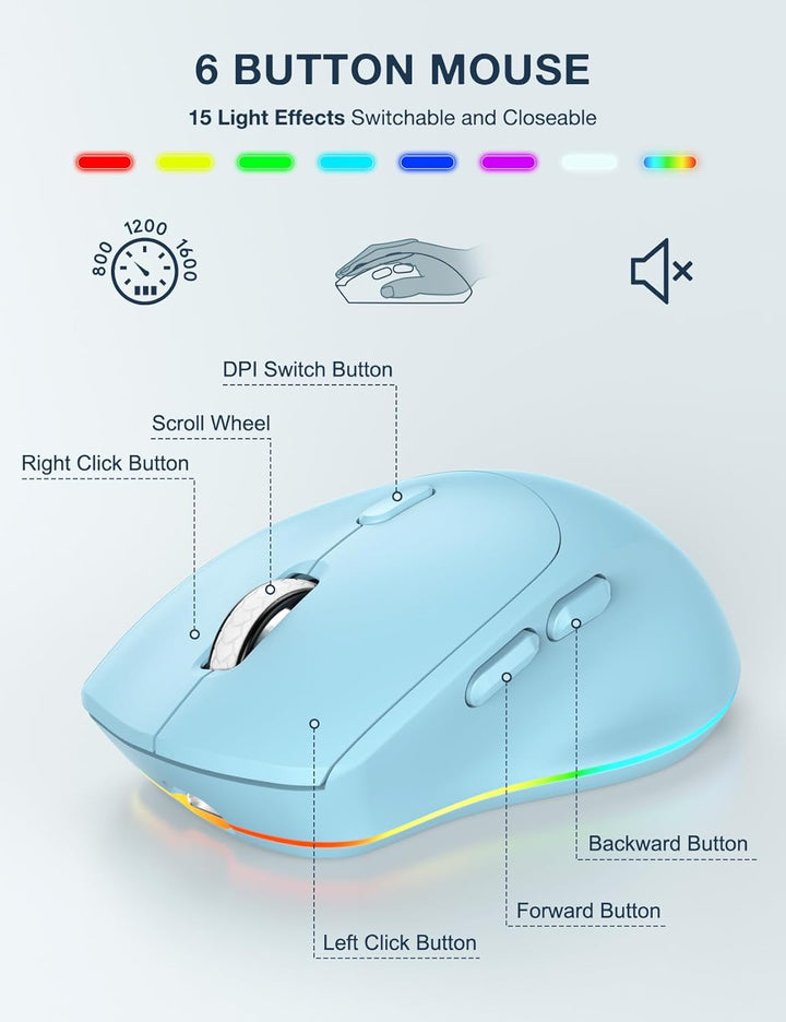 Combo de teclado y mouse inalámbricos, 9 efectos retroiluminados, r...
