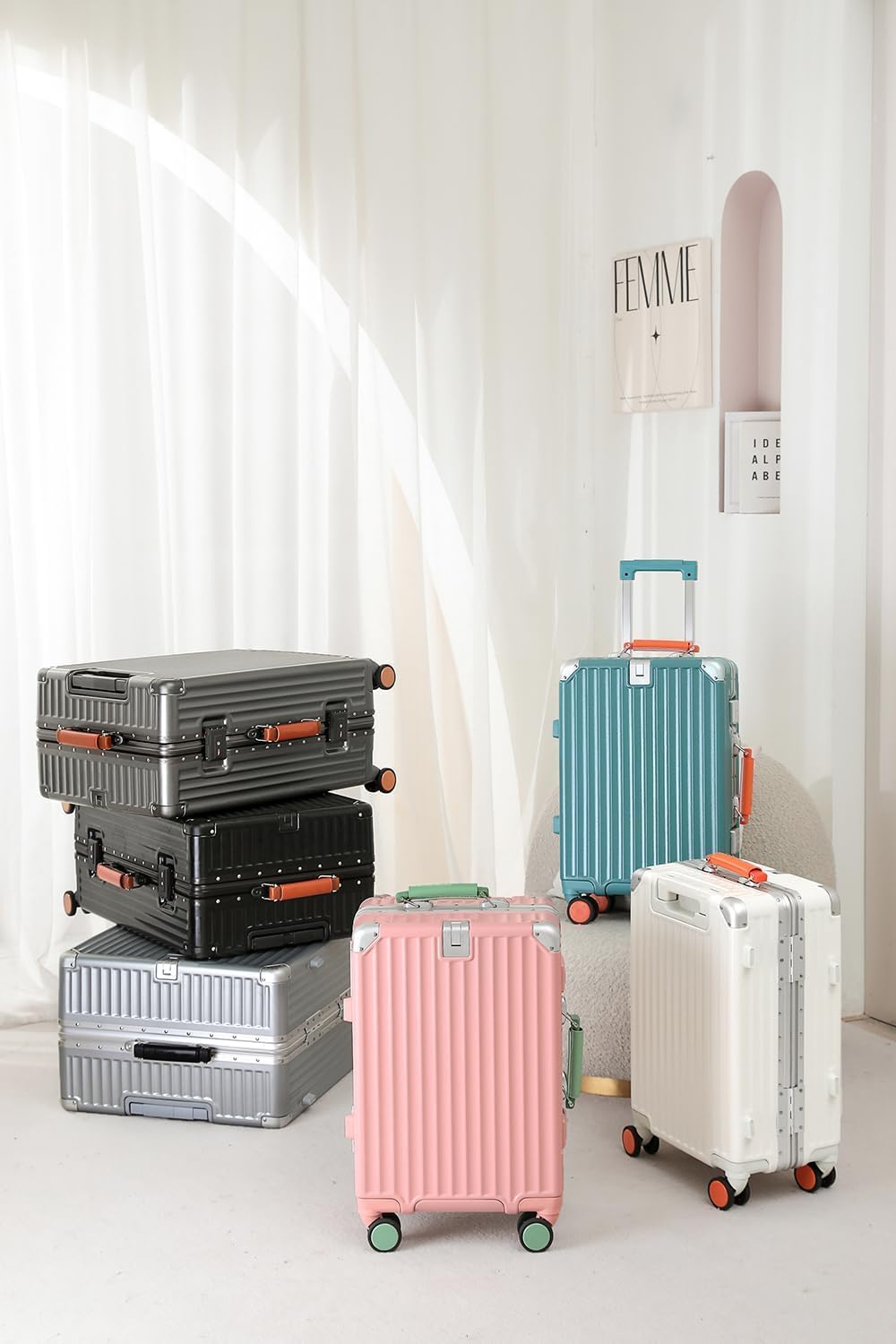 HotWay Equipaje de mano con mango de cuero, maleta sin cremallera de policarbonato con ruedas giratorias y cerraduras TSA, equipaje aprobado por aerolíneas de 22 x 14 x 9 para viajes, Gris, Equipaje