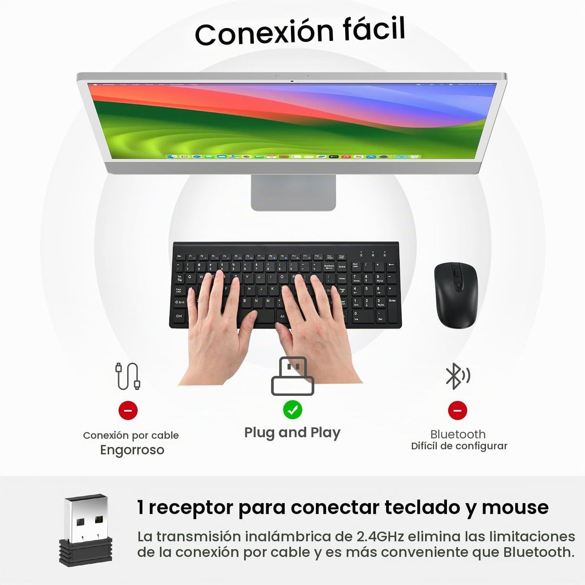 cimetech EasyTyping KF10 Combo de Teclado y Ratón Inalámbrico, [Tec...