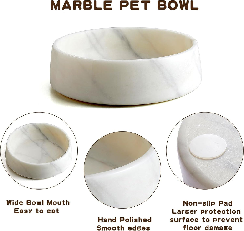 SAMAH Cuenco de mármol blanco para perros, cuenco antideslizante para alimentos y agua, plato pequeño de piedra pesada, cuenco pesado de mármol natural para mascotas, fácil de limpiar, regalos para