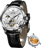 OLEVS - Relojes automáticos para hombre, multicalendario, con fase lunar, 3ATM impermeable, reloj de lujo clásico para negocios, de pulsera