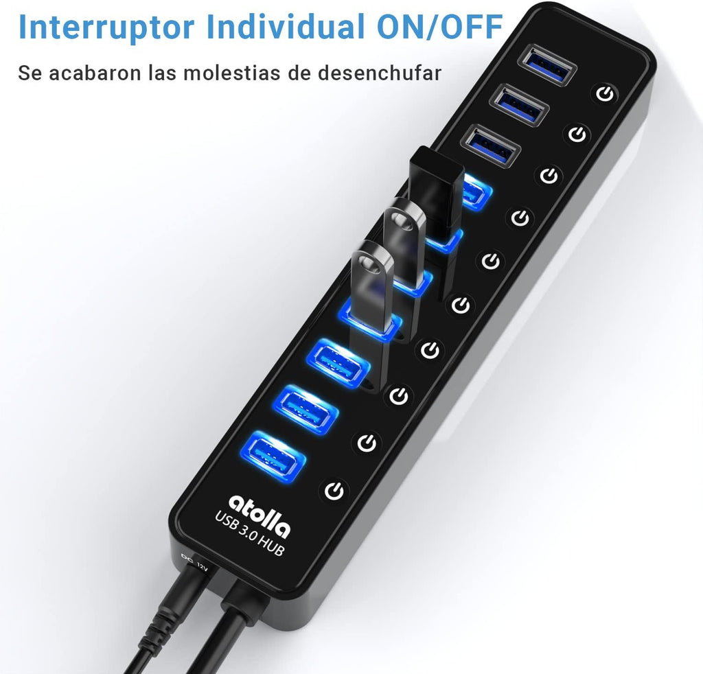 atolla, CH-310U3, hub USB 3.0 de 10 puertos, alimentado, adaptador 12V/2.5A